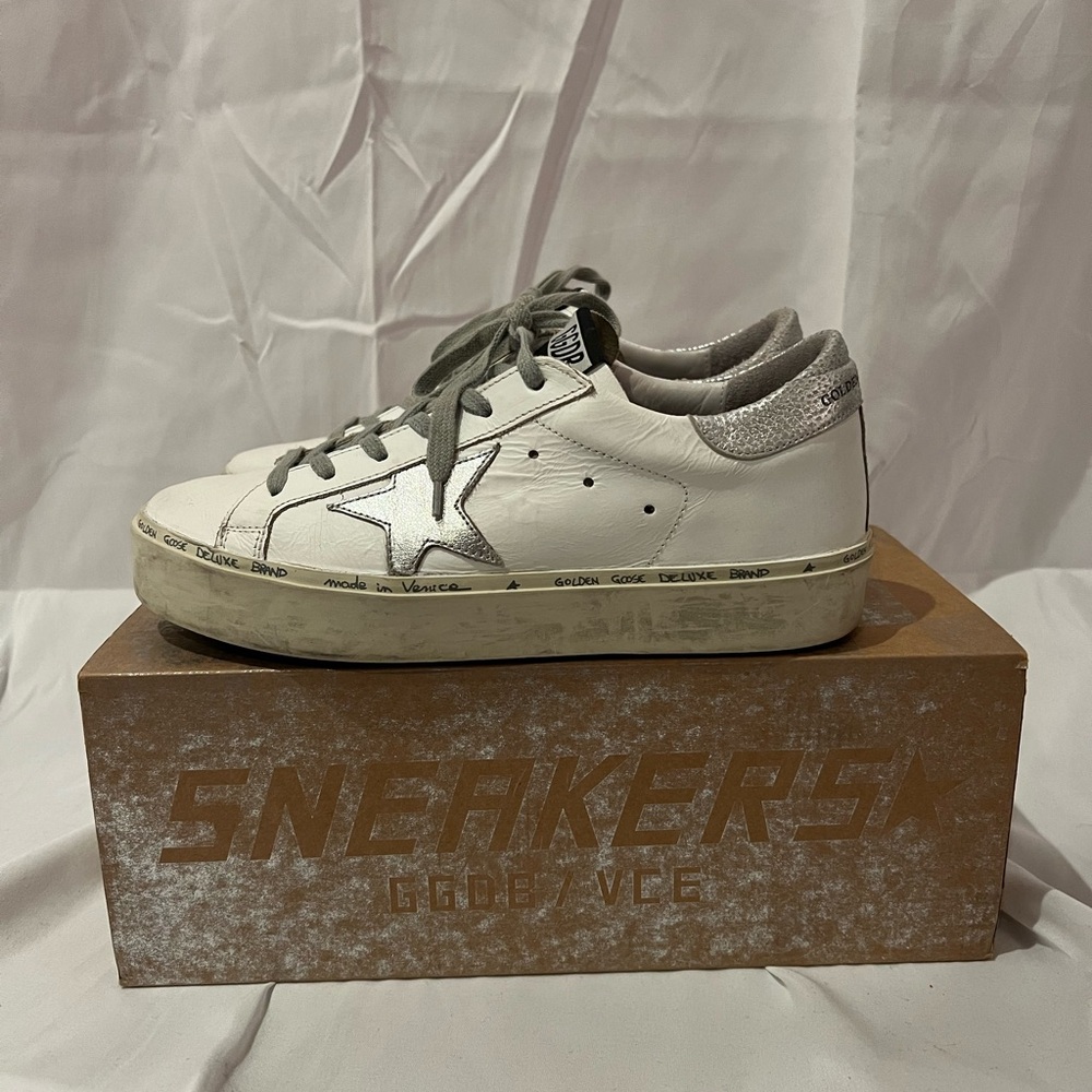 Silver and white Authentic Golden goose sneakers